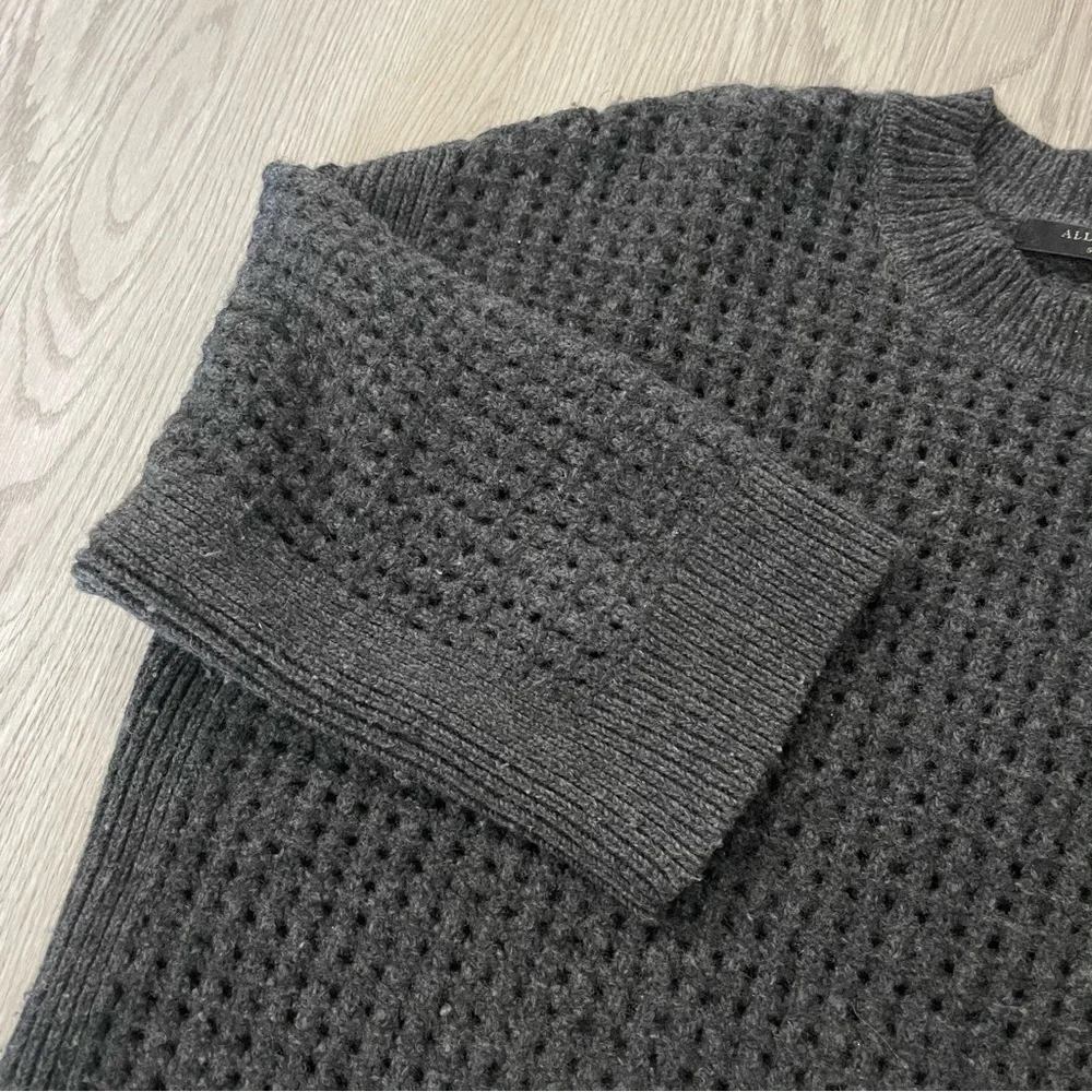 All Saints Eden Open Knit Sweater Marled Charcoal Gray